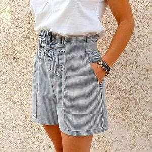 Zara Blue and White Stripped High Waist Shorts